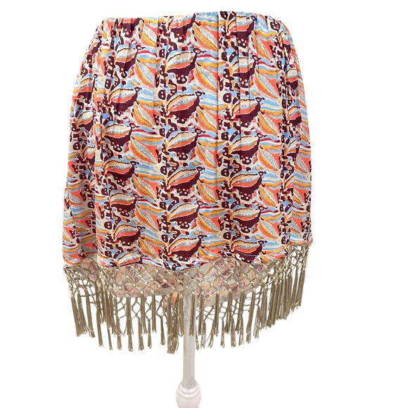Anthropologie Multi-Color Boho Fringed Hem Mini Skirt Womens Size Large - Picture 4 of 4